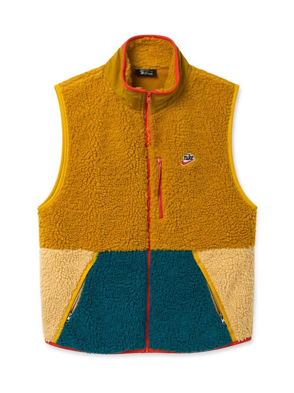 Nike Sportwear, Mustard Yellow and Teal Sherpa Fleece Vest. Size-Medium.